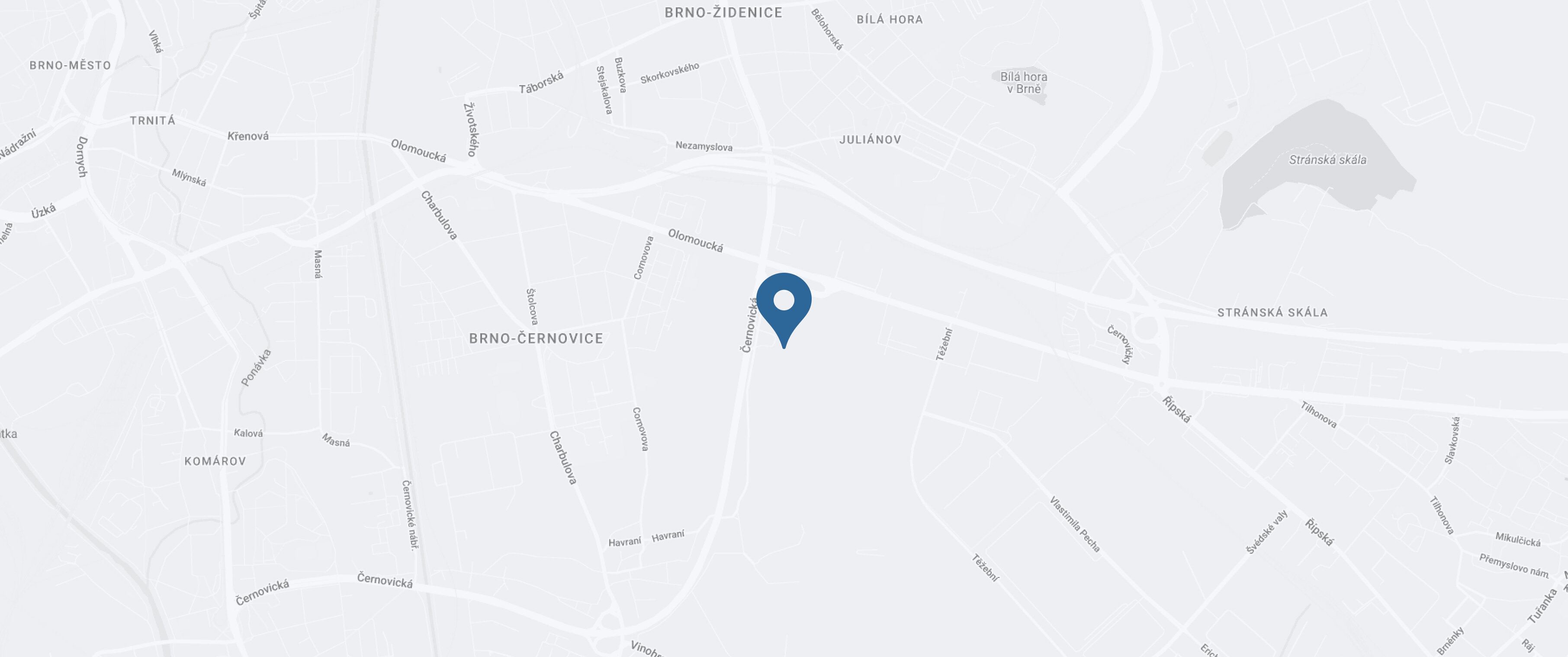 Mapa s umístěním prodejny Nářadí Veselý na Olomoucké 1204/158 v Brně