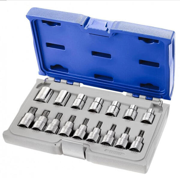 Sada zástrčných a nástrčných hlavic SN 1/2" Torx - 16 dílů
